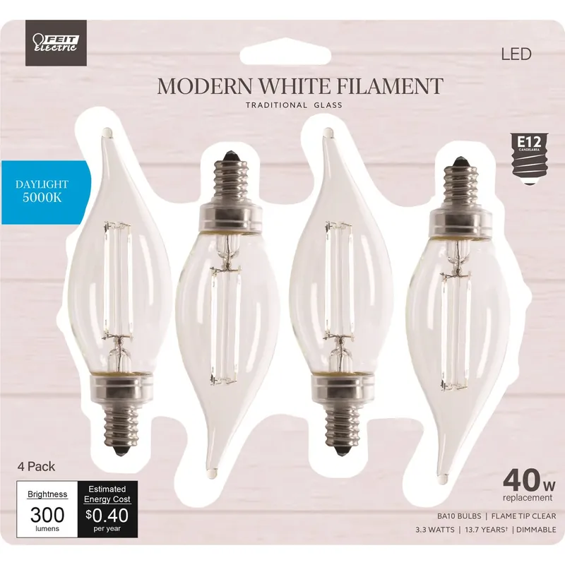 3005600 4.3 In. BA10 E12 Candelabra 40W Equivalence Filament LED Bulb Daylight, Daylight - Pack Of 4