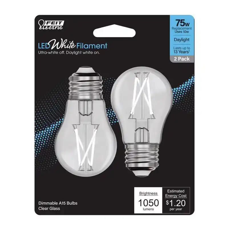 Feit White A15 E26 (Medium) Filament LED Bulb Daylight 75 Watt Equivalence 2 Pk