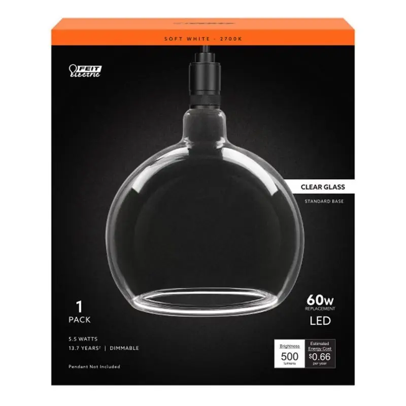 Feit G63 E26 (Medium) Filament LED Bulb Soft White 60 Watt Equivalence 1 Pk