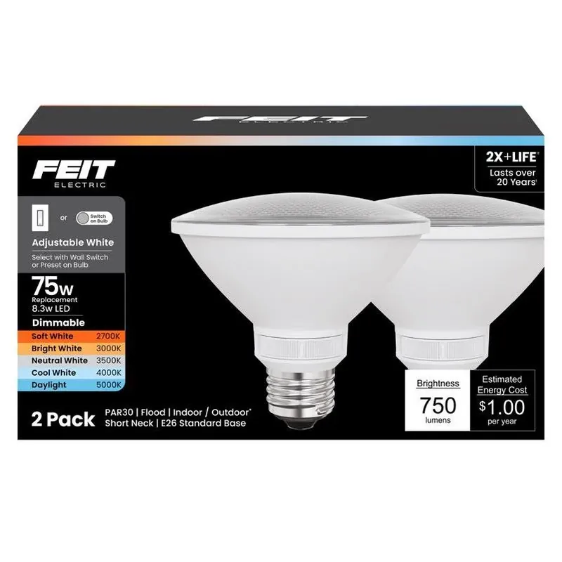 Feit Smart LED PAR30 Bulb – Adjustable White, 75W Equivalent, 2‑Pack (E26)