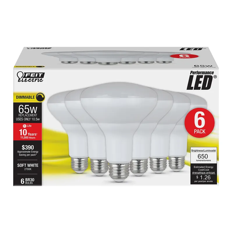 Feit BR30 E26 (Medium) LED Bulb Soft White 65 Watt Equivalence 6 Pk