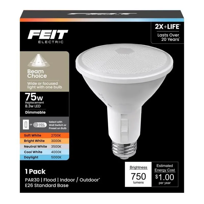 Feit PAR30 E26 LED Bulb – Adjustable White, Dimmable, 75W Equivalent (1‑Pack)