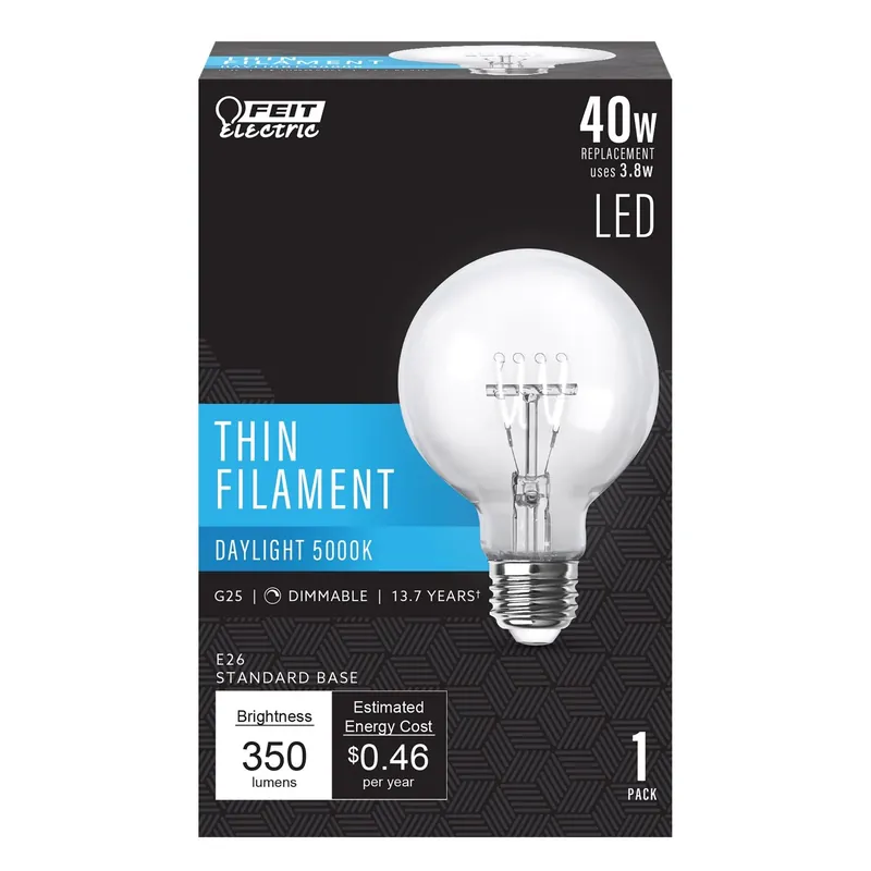 Feit G25 E26 (Medium) Filament LED Bulb Daylight 40 Watt Equivalence 1 Pk