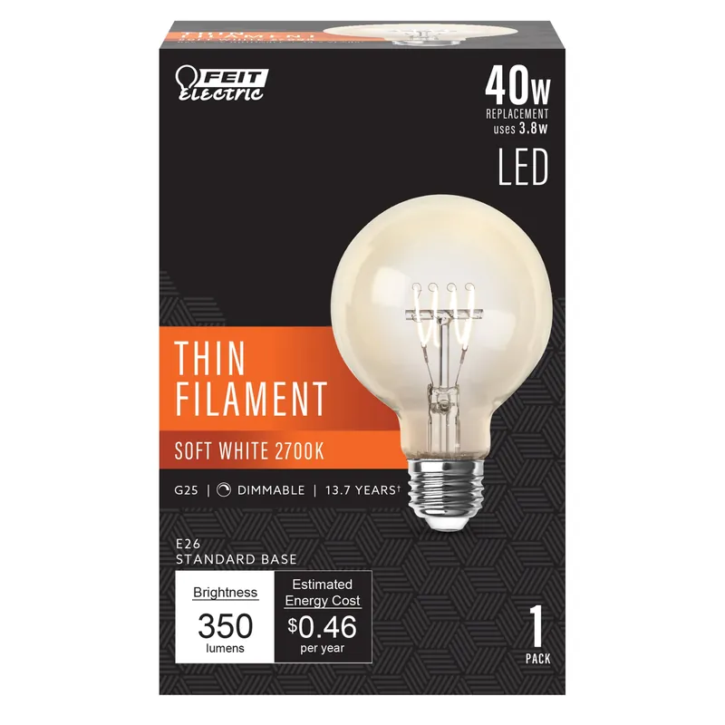 Feit G25 E26 (Medium) Filament LED Bulb Soft White 40 Watt Equivalence 1 Pk