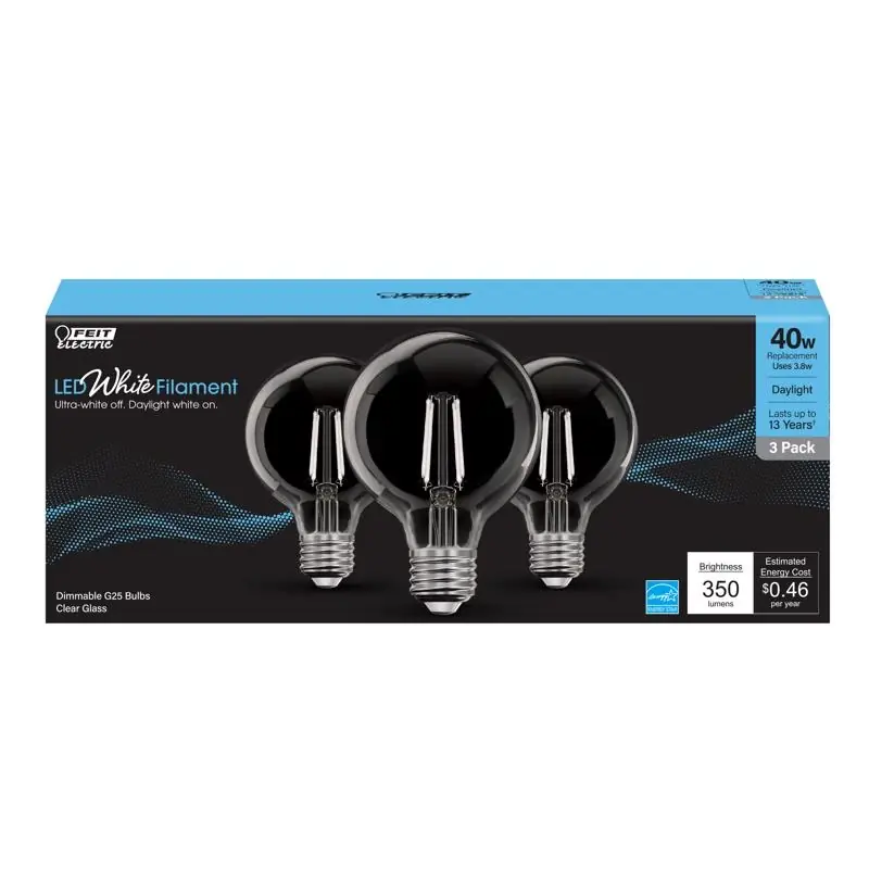 Feit White G25 E26 (Medium) Filament LED Bulb Daylight 40 Watt Equivalence 3 Pk