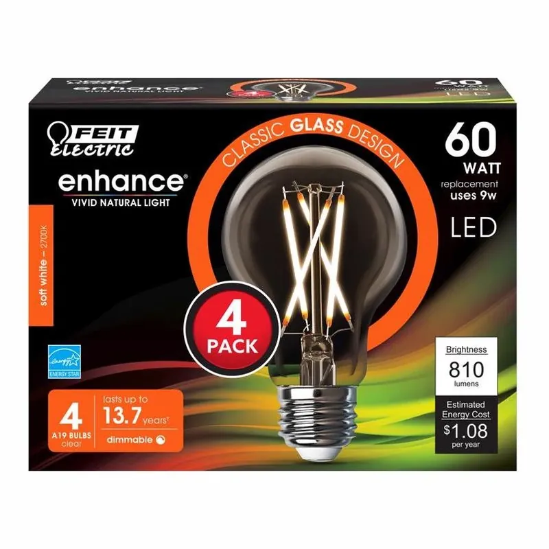 Feit Electric A19 Filament LED Bulb – 810 Lumens, 9W (60W Equivalent), E26 Base