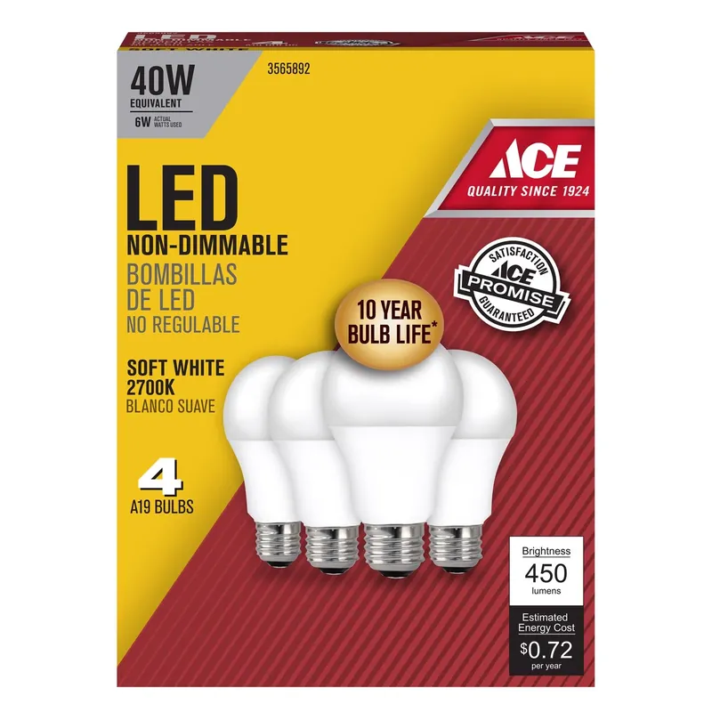 Ace 6 Watts A19 LED Bulb 450 Lumens Soft White A-Line 40 Watt Equivalence