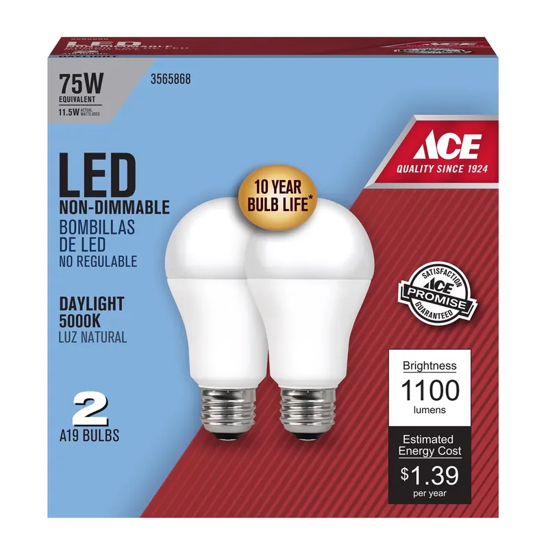 Ace A19 LED Bulb 1100 Lumens Daylight A-Line 75 Watt Equivalence