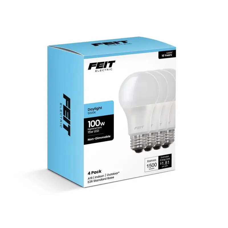Feit A19 E26 (Medium) LED Bulb Daylight 100 Watt Equivalence 4 Pk