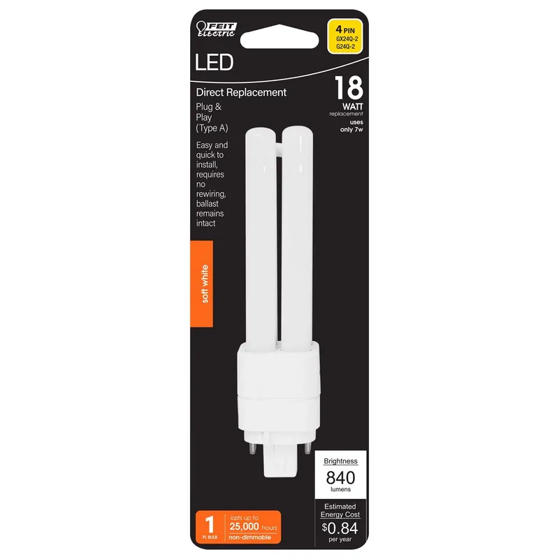 Feit Linear PL G24Q-2 LED Bulb Soft White 18 Watt Equivalence 1 Pk