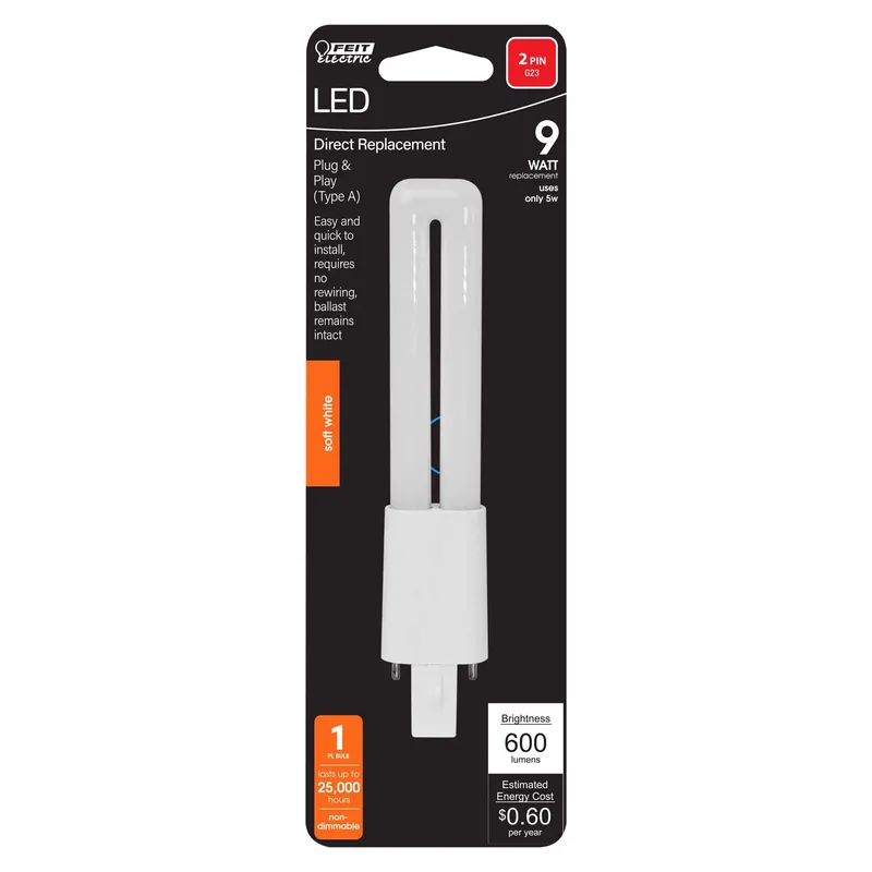 Feit Linear PL G23 LED Tube Light Soft White 9 Watt Equivalence 1 Pk