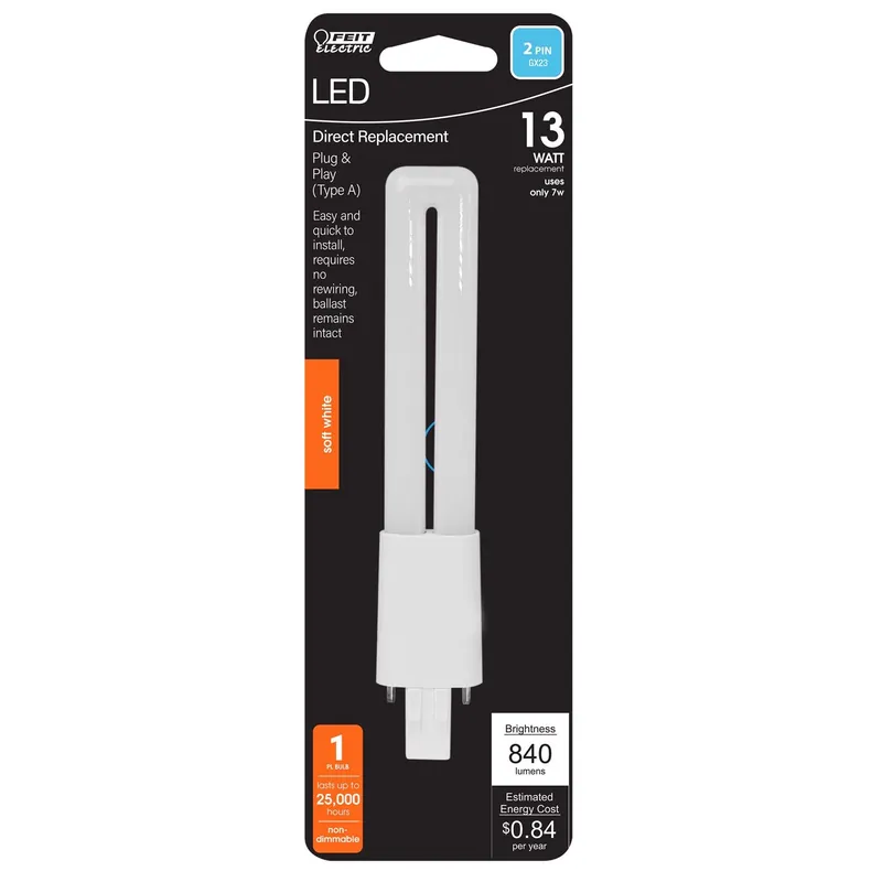 Feit Linear PL GX23-2 LED Tube Light Soft White 13 Watt Equivalence 1 Pk