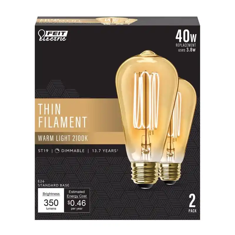 Feit ST19 E26 (Medium) Filament LED Bulb Warm White 40 Watt Equivalence 2 Pk