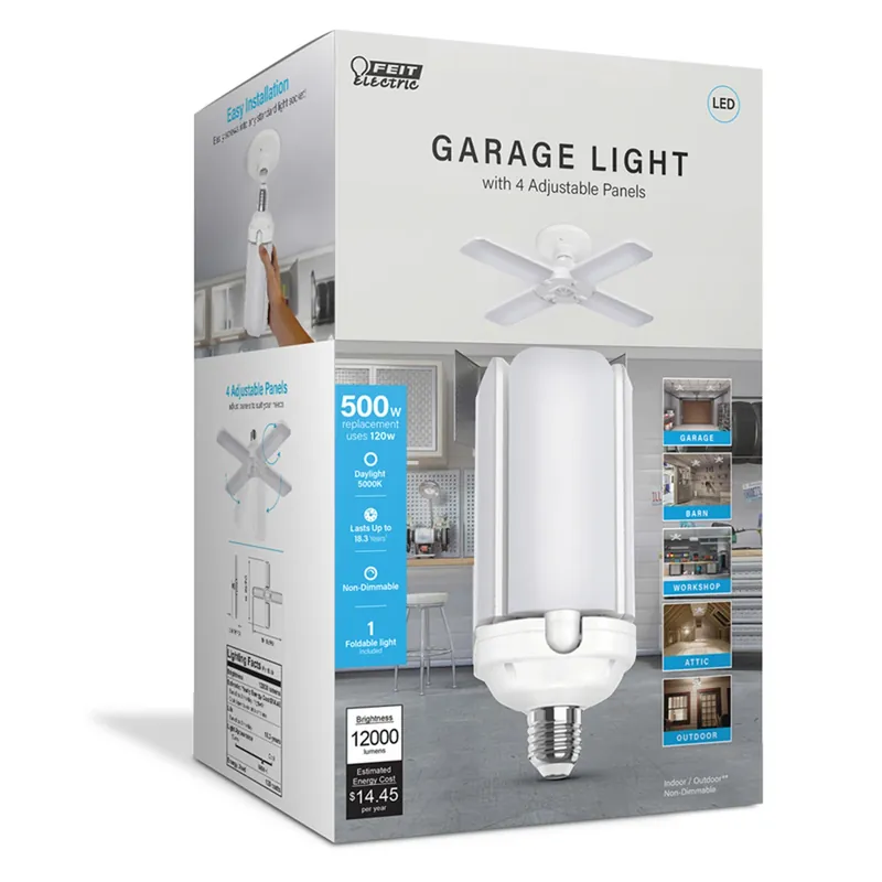 Feit Folding Panel E26 (Medium) LED Garage Bulb Daylight 500 Watt Equivalence 1 Pk