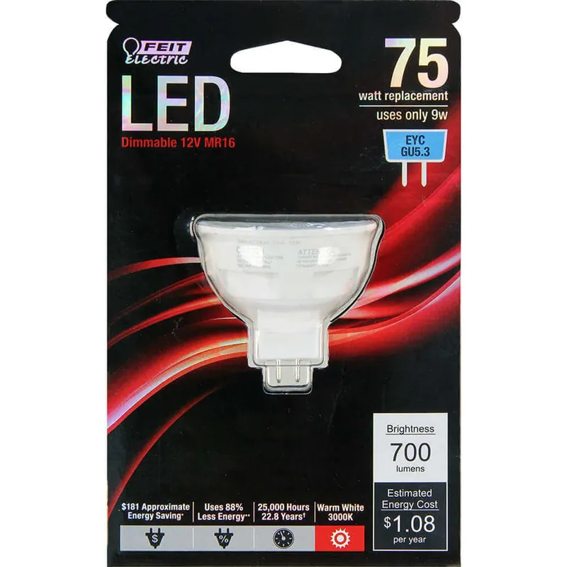 Feit MR16 GU5.3 LED Bulb Bright White 75 Watt Equivalence 1 Pk