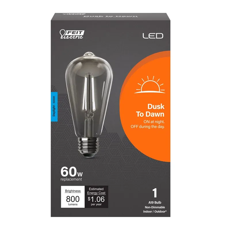 Feit ST19 E26 (Medium) LED Dusk To Dawn Bulb Daylight 60 Watt Equivalence 1 Pk