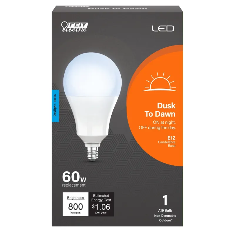 Feit A19 E12 (Candelabra) LED Dusk To Dawn Bulb Daylight 60 Watt Equivalence 1 Pk