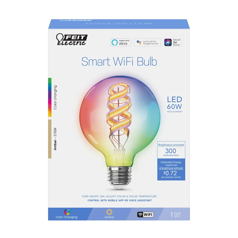 Feit Smart Home G30 E26 (Medium) Smart-Enabled LED Bulb Color Changing 60 Watt Equivalence 1 Pk
