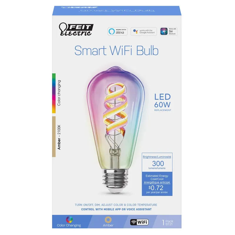Feit Smart Home ST21 E26 (Medium) Smart-Enabled LED Bulb Amber 60 Watt Equivalence 1 Pk