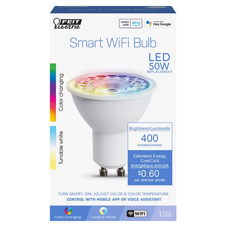 Feit Smart Home MR16 GU10 Smart-Enabled LED Bulb Color Changing 50 Watt Equivalence 1 Pk
