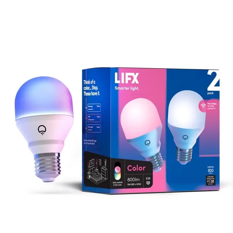 LIFX Smart Home A19 E26 (Medium) Smart-Enabled LED Bulb Color Changing 60 Watt Equivalence 2 Pk