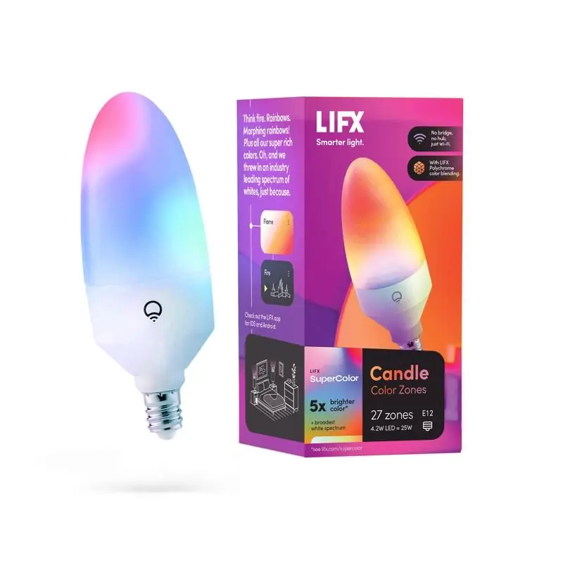 LIFX Smart Home B11 E12 (Candelabra) Smart-Enabled LED Bulb Color Changing 25 Watt Equivalence 1 Pk