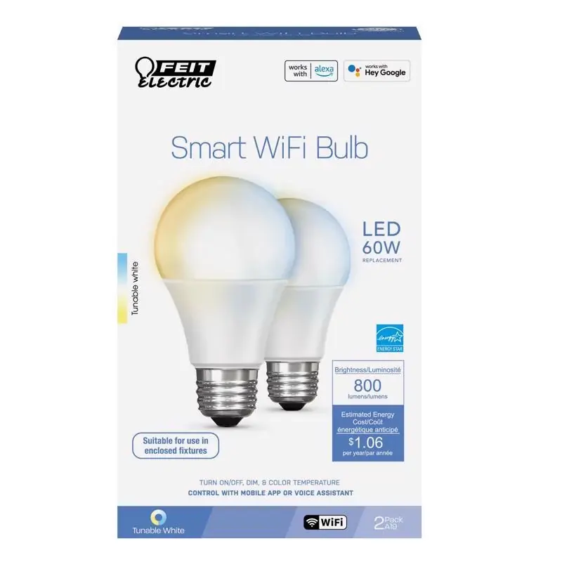 Feit A19 E26 (Medium) Smart-Enabled LED Bulb Tunable White 60 Watt Equivalence 1 Pk
