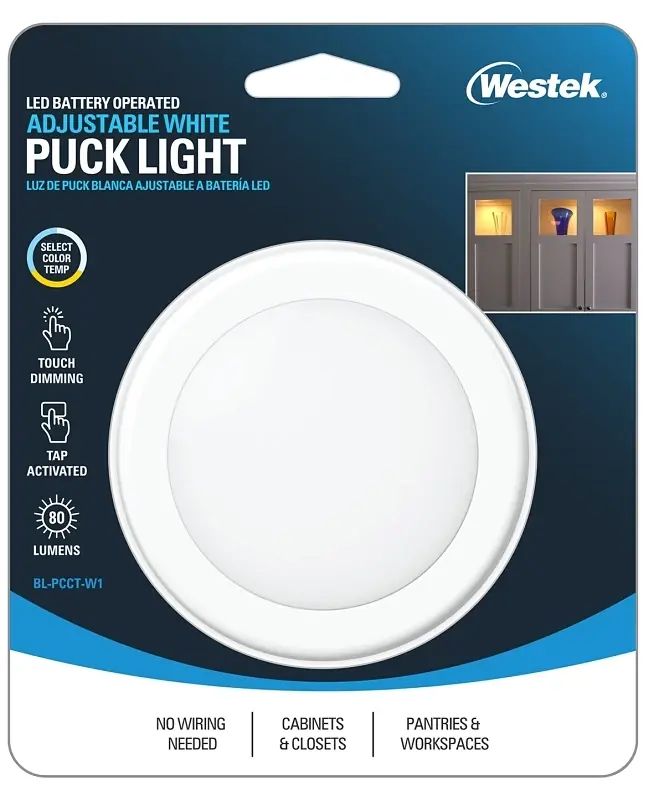 Amertac White Battery Powered LED Puck Light 1 Pk