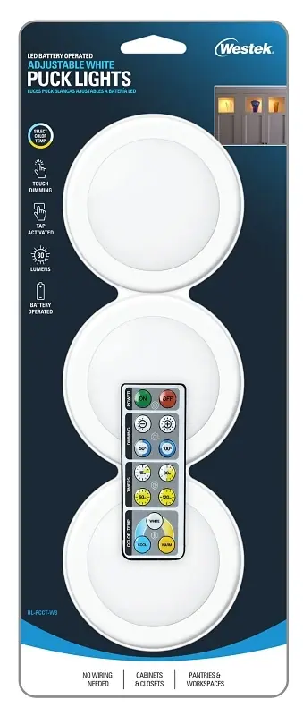 Westek White Battery Powered LED Puck Light 3 Pk