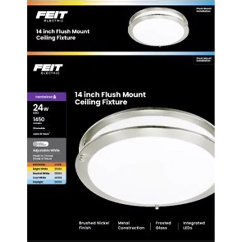 Feit Brushed Nickel 6.3" X 14" Flush‑Mount Ceiling Light – Dimmable LED Fixture
