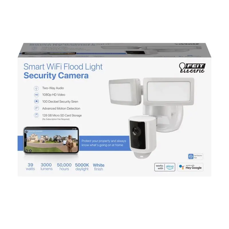 LED Smart Dual-Head Security Flood Lights & Camera, 5000 Lumen, White