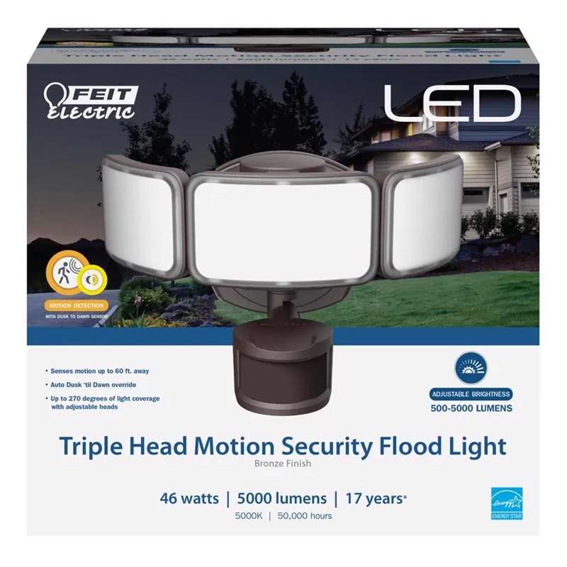 Motion-sensing Hardwired Led Bronze Security Floodlight 5000 Lumens