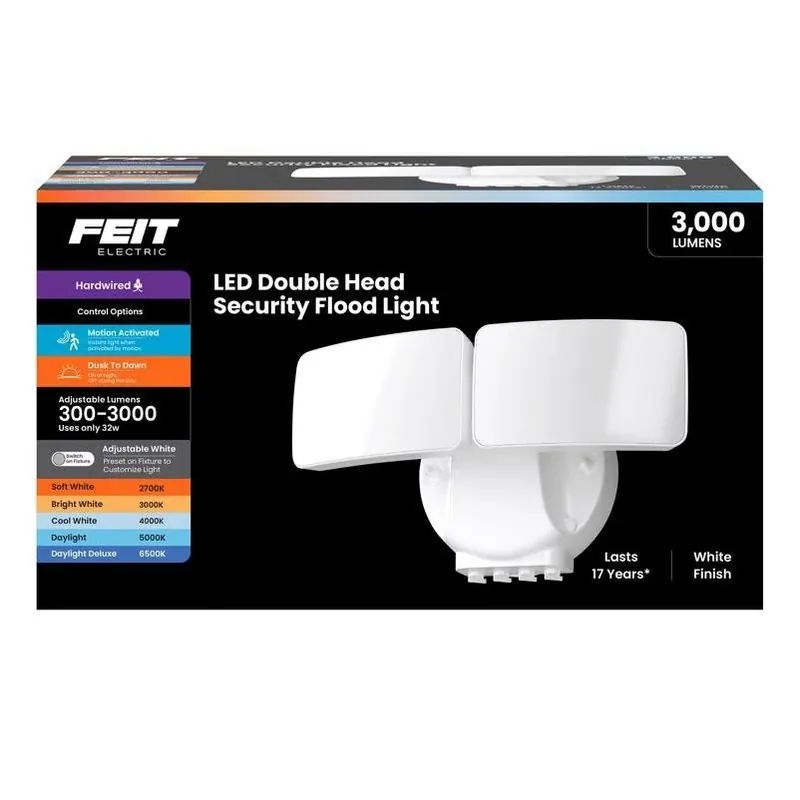 Feit 32W Hardwired Motion‑Activated LED Floodlight – White, 3000 Lumens Outdoor Security Light