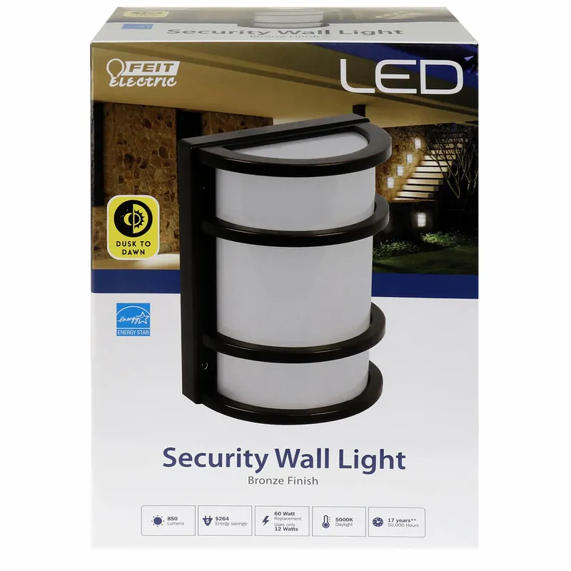 LED Security Light Fixture, Dusk To Dawn, Solid Bronze Finish, 12-Watt