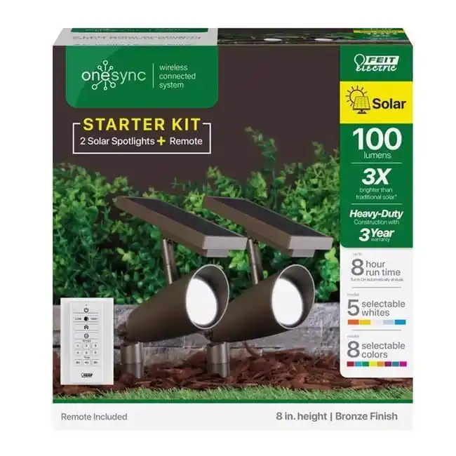 Feit OneSync Bronze Solar Powered/Remote 1 W LED Spotlight 2 Pk