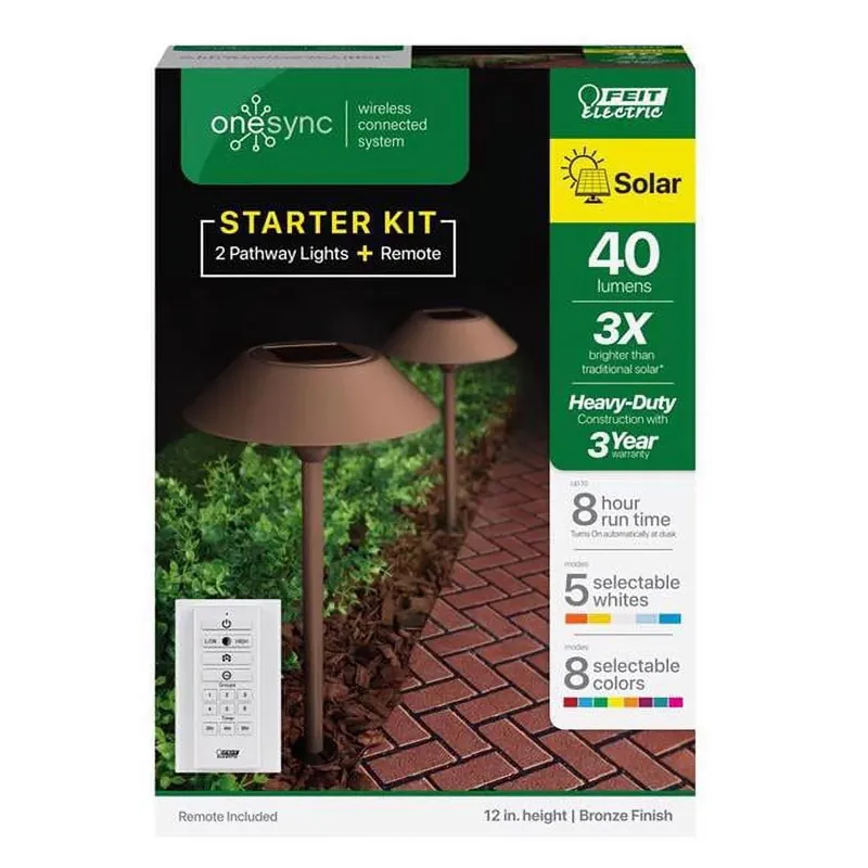 Feit OneSync Bronze Solar Powered 0.4 W LED Pathway Light 2 Pk