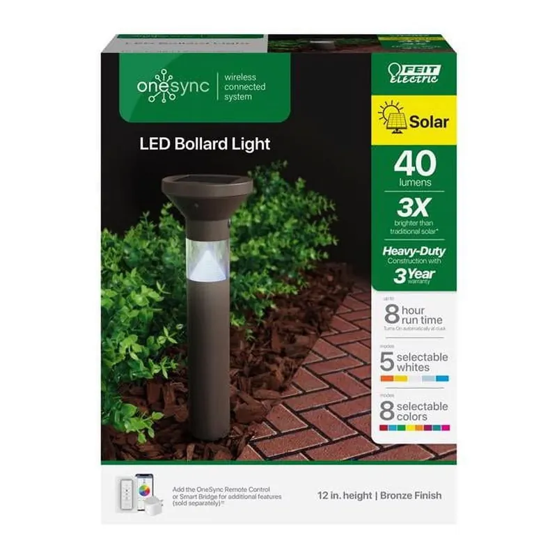 Feit OneSync Oil Rubbed Bronze Solar Powered 0.4 W LED Bollard Light 1 Pk
