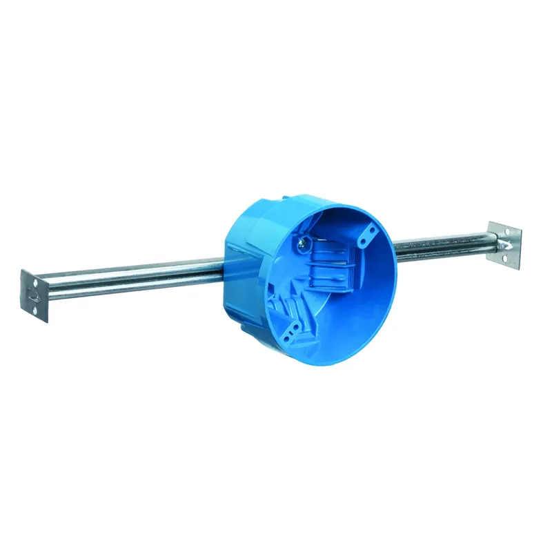 Ceiling Outlet Box, Adjustable Bar Hanger, PVC, 4 In. Round
