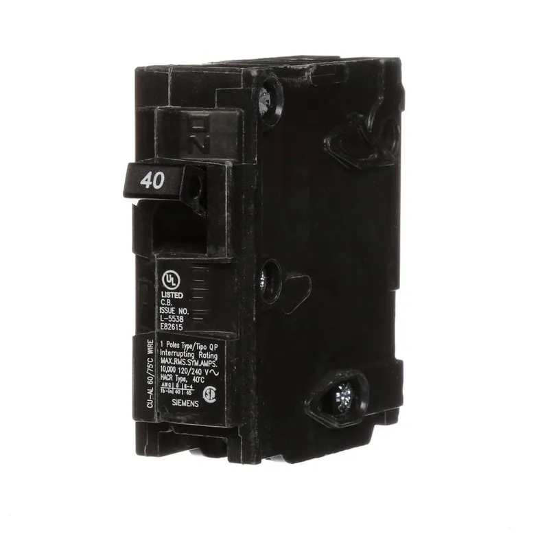 Single Pole Circuit Breaker, 1 In. Space, 40 Amp