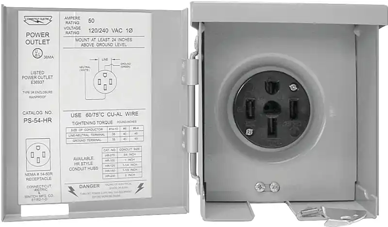 50-amp Rv Power Outlet Panel With Nema 14-50 Receptacle - Heavy-duty Steel Construction
