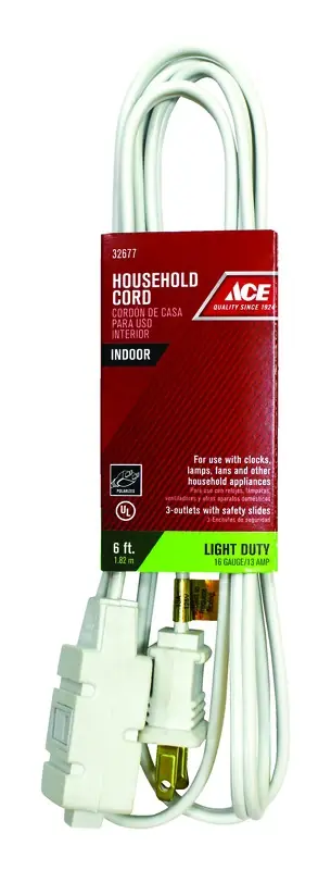 Indoor 6 Feet Long White Extension Cord 16/2 Spt-2 Model Ou123jtw025og