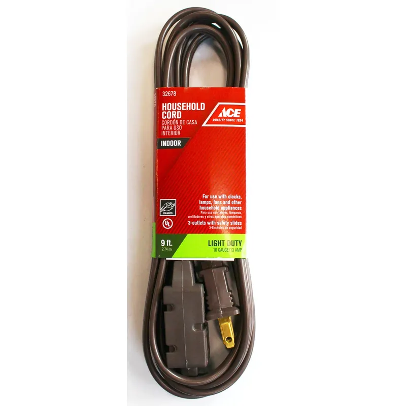 Indoor 9 Ft. Brown Extension Cord 16/2 Spt-2 For Versatile Use