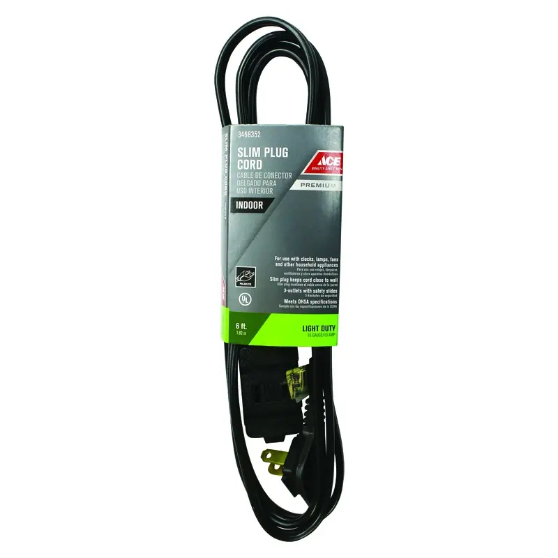 Indoor 6 Ft. Black Extension Cord 16/2 Spt-2 With Cube Tap