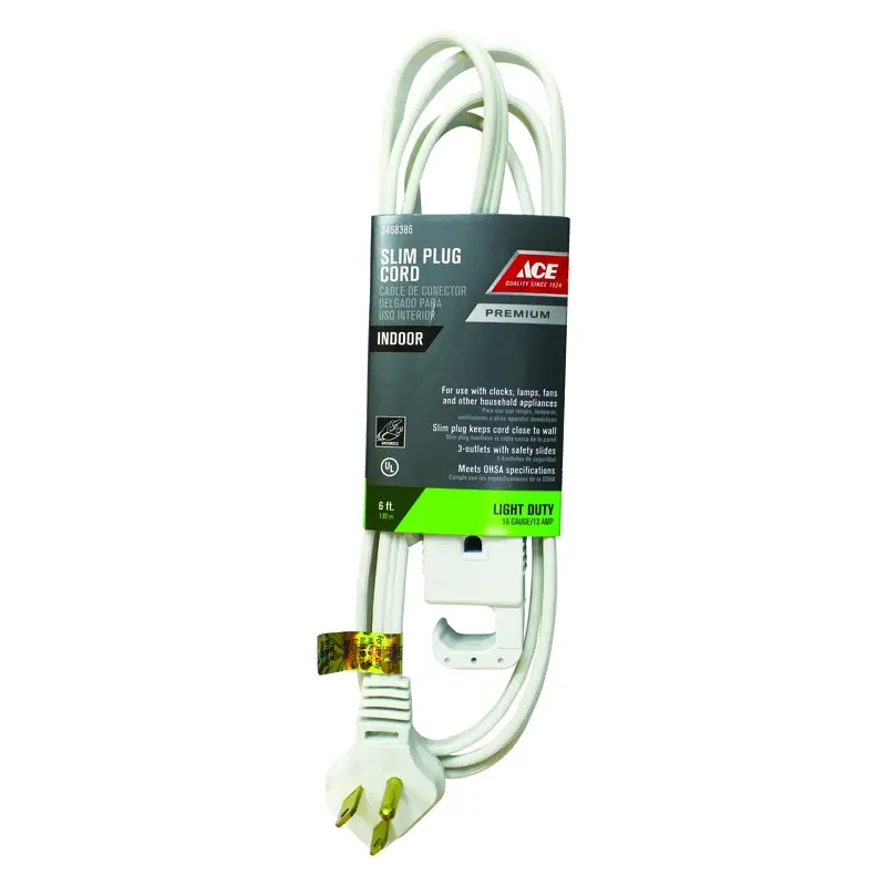 Indoor 6 Ft. White Extension Cord 16/3 Spt-3 For Home And Office Use