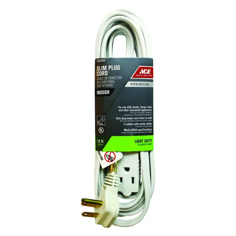 Indoor 12 Ft. White Extension Cord 16/3 Stp-3 For Versatile Power Needs