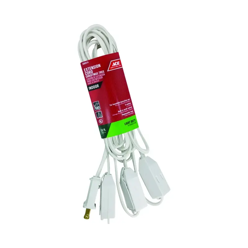 Indoor 15 Ft. L White Extension Cord 18/2 Spt-2 With On/off Switch