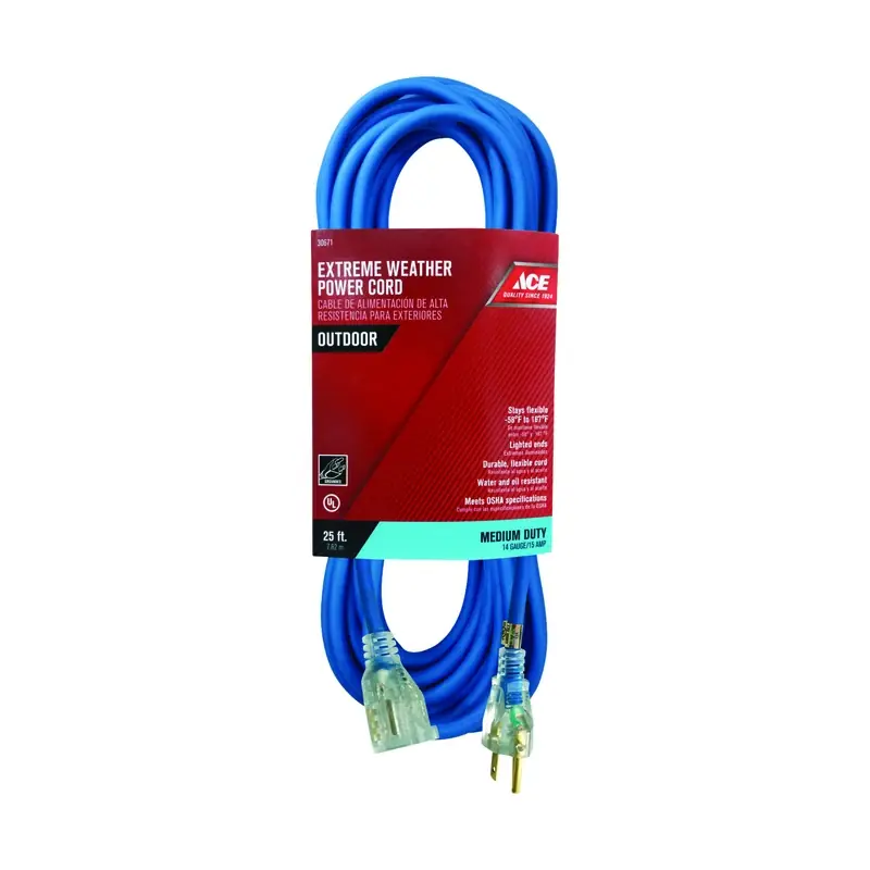 Outdoor 25 Ft. Blue Extension Cord 14/3 Sjow With Power Indicator