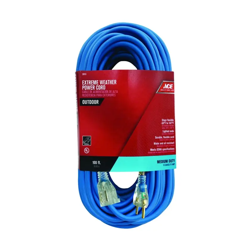Outdoor 100 Ft. Blue Extension Cord 14/3 Sjow With Power Indicator