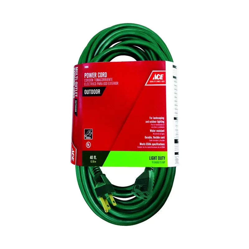 Outdoor 40 Ft. L Green Extension Cord 16/3 Sjtw For Landscaping And Outdoor Use