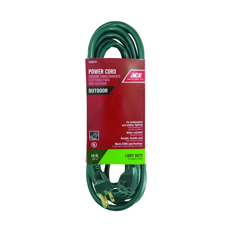 Outdoor 15 Ft. Green Extension Cord 16/3 Sjtw For Landscaping And Lighting